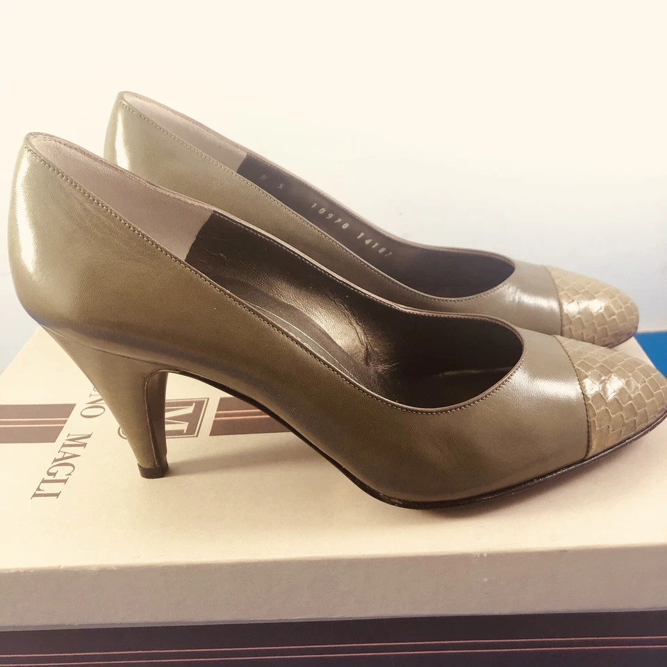 Bruno Magli Women Green Snake Toe Leather Pumps Shoes Block Heel Sz 5B Italy - Image 3 of 4