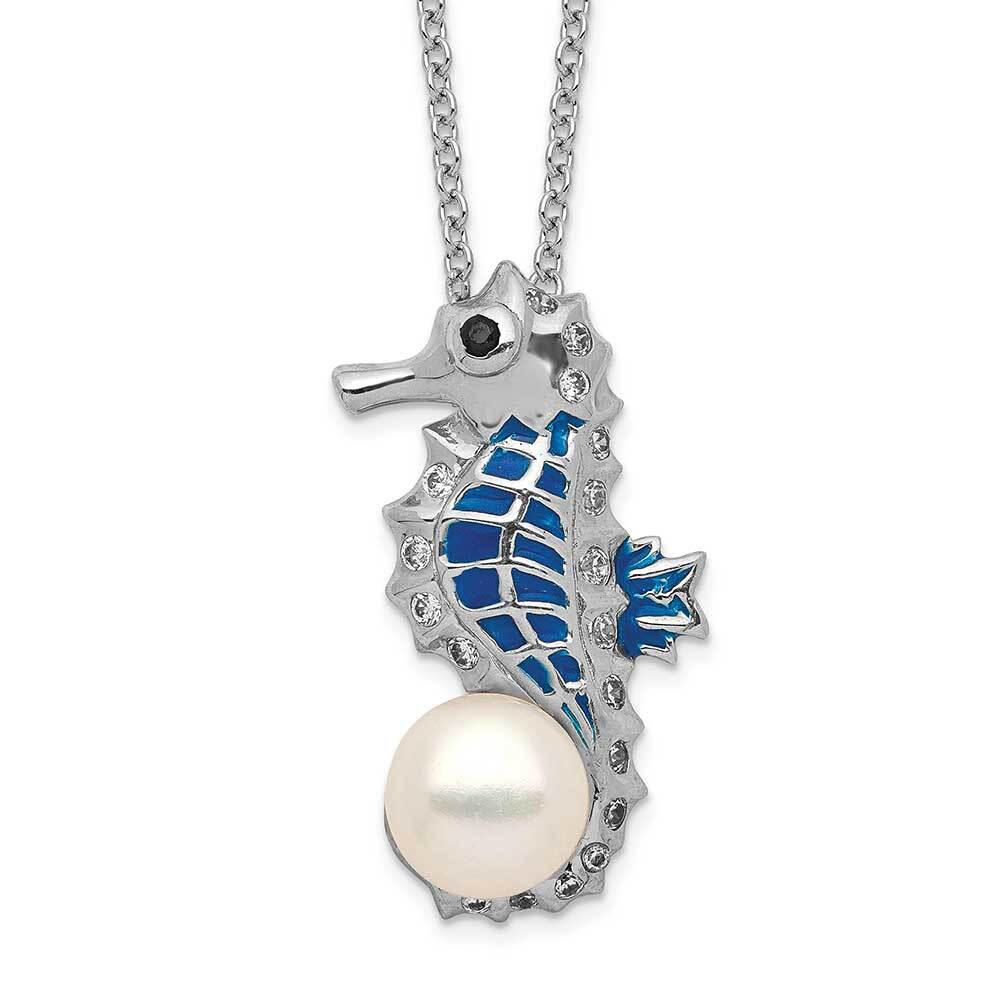 Cheryl M Sterling Silver CZ Freshwater Pearl Seahorse Necklace Cheryl M Sterling Silver CZ Freshwater Pearl Seahorse Necklace