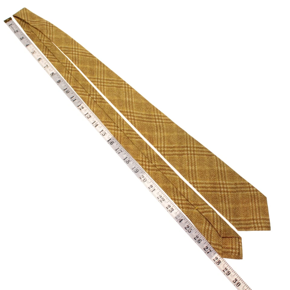 Corbata Kiton nueva sin etiquetas 100 % seda siete pliegues marrón claro amarillento a cuadros hecha en Italia Foto 3 de 4