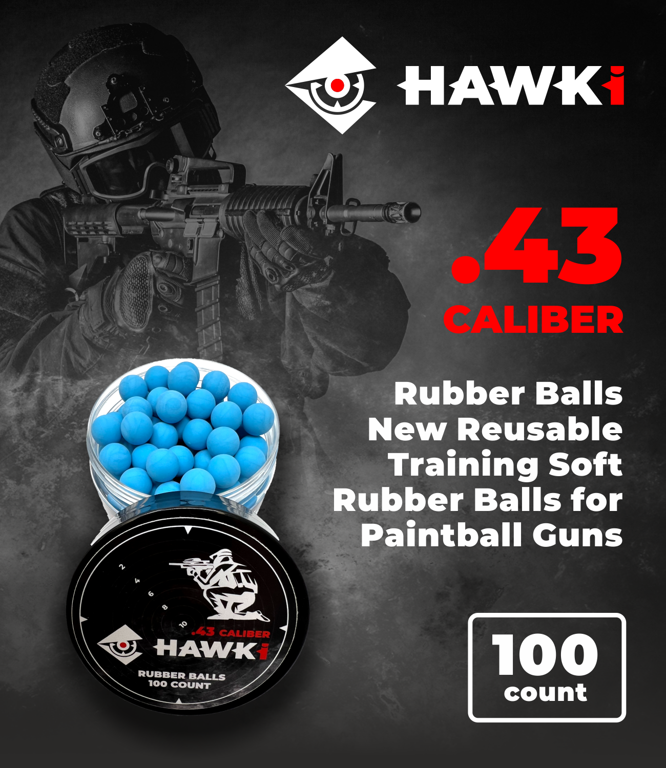 Hawki .43 Caliber Training Paintball Reusable Rubber Balls 100 pack