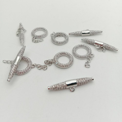 18k Glod filled clear cubic zirconia micro pave toggle clasp for jewelry making - Picture 11 of 13