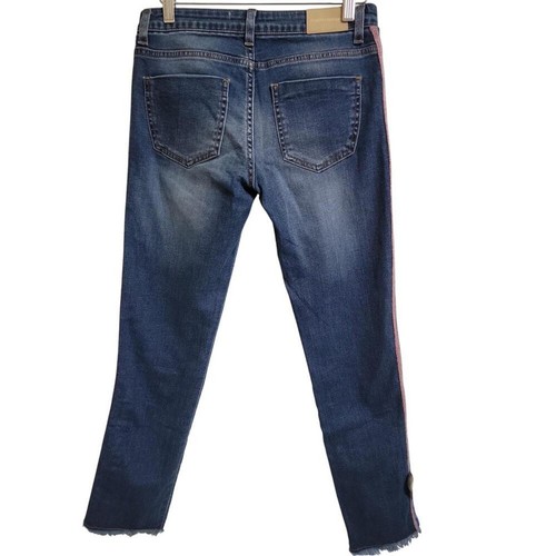 Alberta Ferretti Blue Side Stripe Frayed Hem Straight-Leg Jeans - Picture 3 of 8