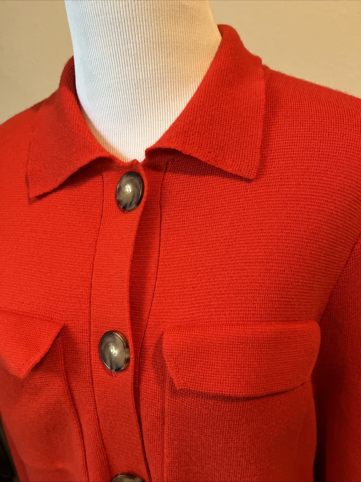 La Maille Sezane Betty Cardigan S Cherry Red Front Pockets Merino Wool Cardigan image 2