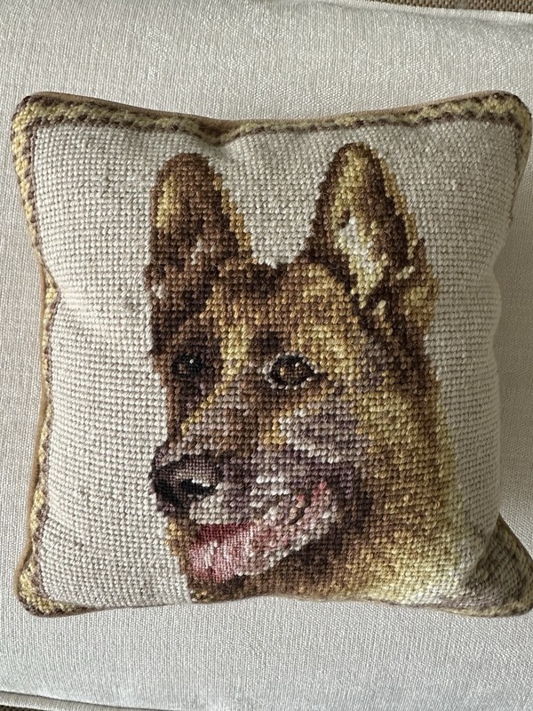 German Shepherd Dog Needlepoint Pillow Vintage