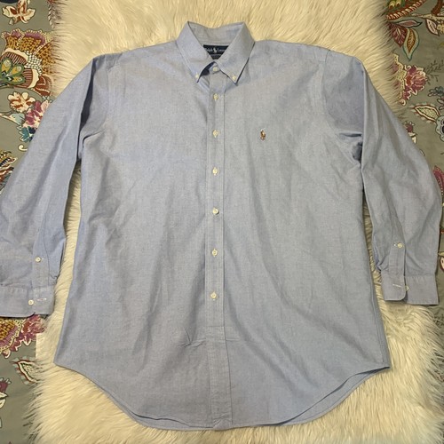 Ralph Lauren Yarmouth camicia elegante uomo 16,5/34 blu chiaro Oxford classico preppy - Foto 2 di 8
