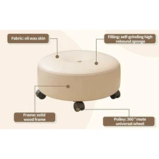 Rolling Foot Rest Ottoman with Wheels, Upholstered Foot Stool, 360° Casters