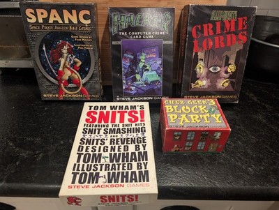 Lot of 5 Steve Jackson Games   Hacker, Crime Lords, SPANC, Snits!, Chez Geek 3