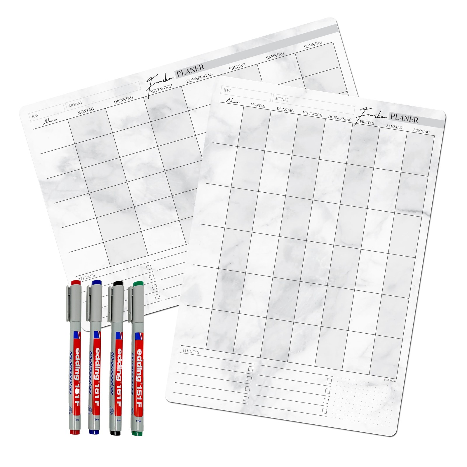 Familienplaner abwischbar Whiteboard A3 inkl. 4 Stifte Wochenplaner Kühlschrank