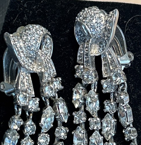 Vintage 1950s Signed Pennino Clear Rhinestone Waterfall /Chandelier Earrings - 第 2/7 張圖片