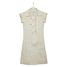 Chanel Tweed Dress Size 34 P29946V16012 White Cotton Silk Linen Used