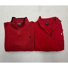 Polo Ralph Lauren Boys Red Quarter Zip Pullover Bundle Ribbed Striped Sz L 14-16