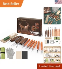 Deluxe Wood Carving Kit, 17 Tools with Ergonomic Handles & Safety Gear Included
