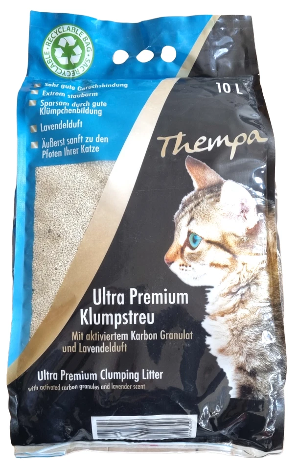 MY HAPPY PETS Thempa Premium Klumpstreu mit aktiviertem Karbon-Granulat/Lavendelduft 3 x 10 L