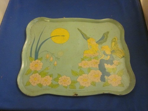Bandeja de juguete de hojalata vintage Ohio Art para niños con ángeles 10" por 8"