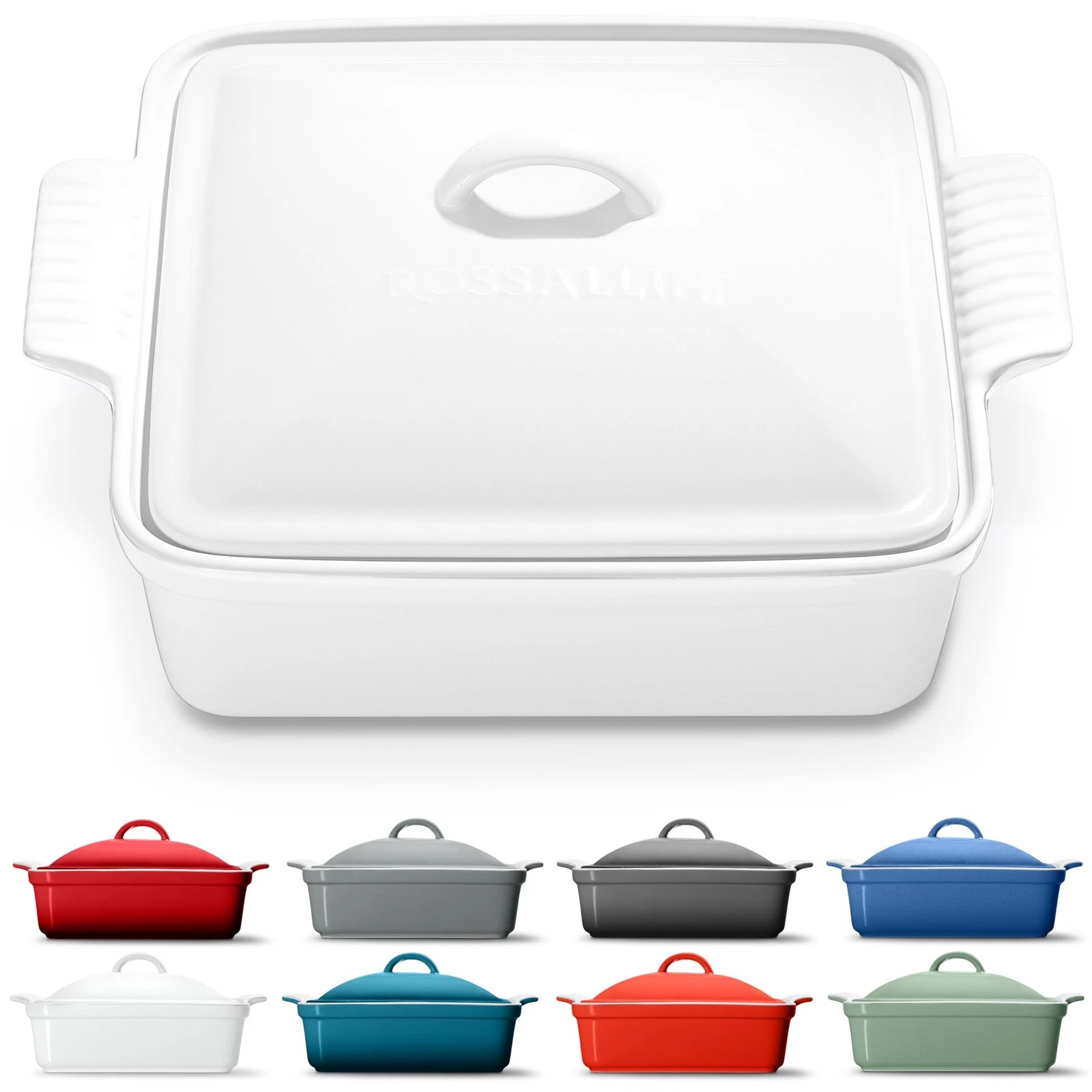 Stoneware Casserole Dish Bakeware with Lid | Covered Square Dinnerware | Medi...