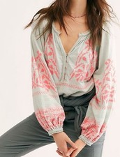 Great Free People Persuasion top heavy embroidery oversized sleeve cotton XS