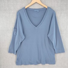 Fresh Produce Shirt Womens 2XL Blue V-Neck 3/4 Sleeve Cotton Made in USA E144