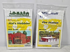 Hal's Hobbies & Fire Station HO Scale Kit Lot Train Layout Diorama UNUSED