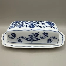 Vtg Blue Danube Japan Covered Butter Dish Blue Onion Pattern Rectangle Logo