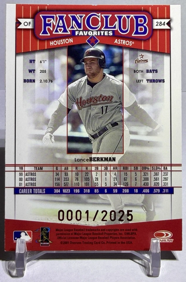 Donruss Fan Club 2002 mejor autógrafo Lance Berkman SP #0001/2025 Astros Foto 2 de 2