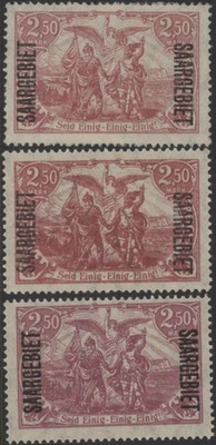 Saar 1920 Saargebiet overprint 2m50 - 3 shades, mint LMM - Image 1 of 2