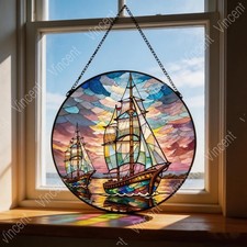 Stained Glass Sailboat Suncatcher, Handmade Nautical Window Decor