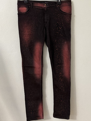 Tom Rebl Men s Black/Red Splatter Dark Wash Denim Skinny Jeans Size EU50