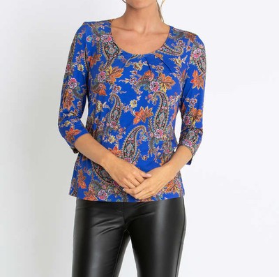 Shirt blau 34 Damen Shirt Allover-Druck Falten-Details 3/4-Arm ''royal'' 8.8747