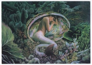 2002 MERMAID SLEEPING IN ABALONE SHELL~SHEILA WOLK~BLANK CARD~TREE-FREE GREETING
