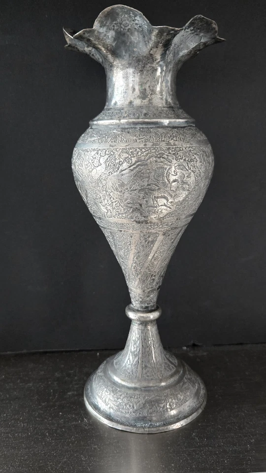 Jarrón grande genuino antiguo de Oriente Medio de plata maciza diseño árbol de la vida Foto 2 de 4