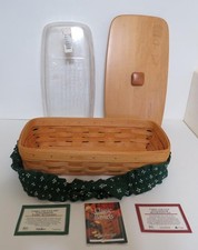 1999 Longaberger Basket w/ Lid, Plastic Protector, cloth Trim for Bread 14 5/8"