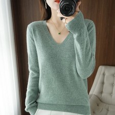 Women's Sweater Knitted Pullovers V-neck Slim Fit Bottoming Shirt Solid Soft