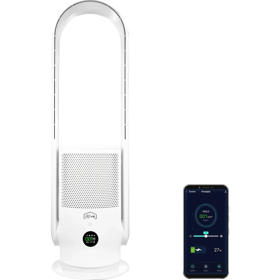 djive DJ50024 Flowmate Arc Portable - 2-in-1 Netz/Akku-Luftreinger & Ventilator