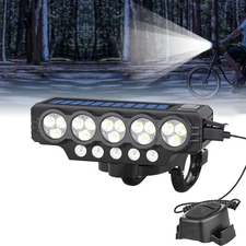 High Bright LED Bike Light Solar&USB Charging Bicycle Front Headlight Waterproof