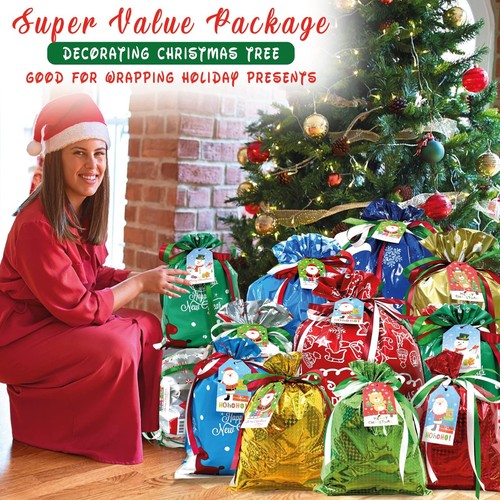 38PC Christmas Gift Bags with Tags & Ribbon Ties Assorted Sizes for Xmas Holi... - Picture 5 of 7