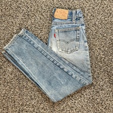 Vintage Levis Kids 22x23 Jeans Light Wash Straight Leg Distressed Denim Red Tab