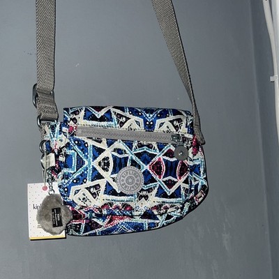 Kipling Adjustable Crossbody Purse Handbag Shoulder Bag Multicolor Graffiti Gray
