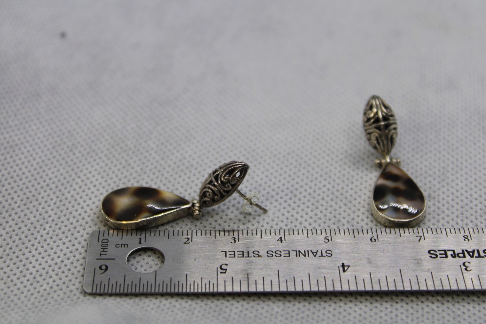 Sterling Silver Shell Dangle Stud Earrings - image 3