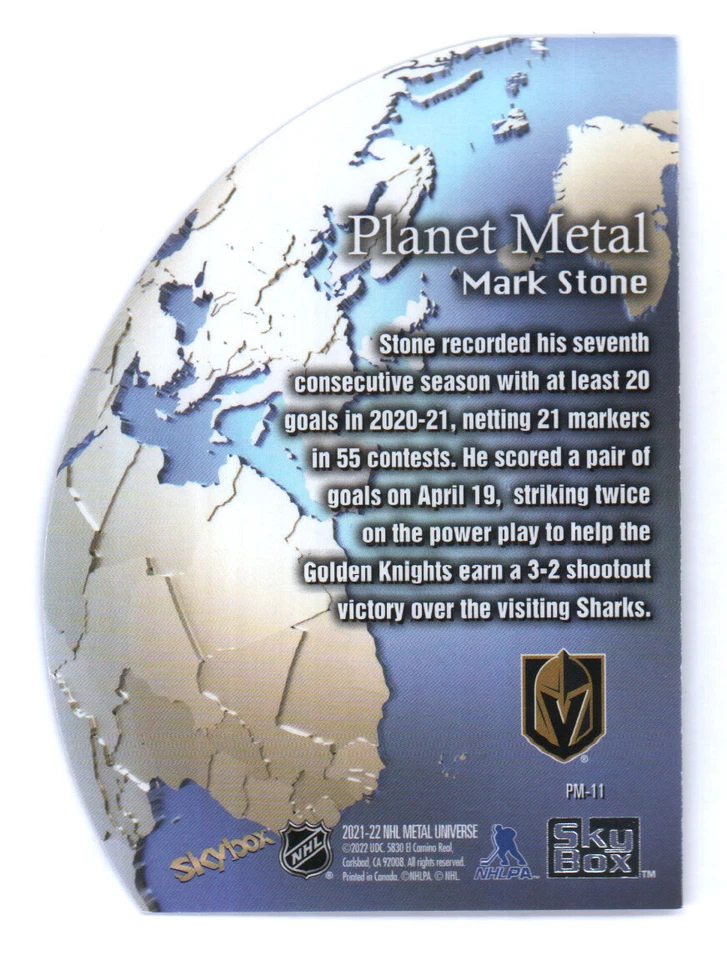 2021-22 UD Skybox Metal Universe Planet Metal Gold #PM-11 Mark Stone - Image 2 of 2