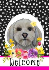 Havanese Cream Hippie Hound Studios Paw Prints Welcome Flag