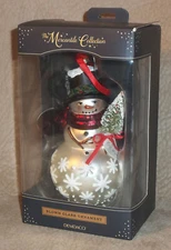 New DEMDACO The Mercantile Collection Blown Glass Ornament Rare 7" Snowman Tree