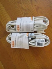 HDX 12' Indoor Extension Cable 2 Prong Polorized 3 Outlets White Set 2 16AWG New