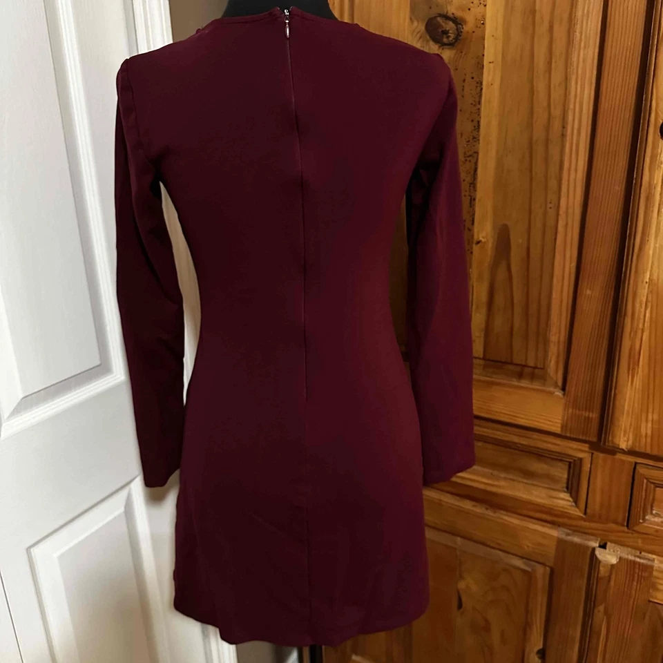 LuLus Dress Womens Small Maroon Long Sleeve Crew Neck Plain A-line R62992 - Image 2 of 4