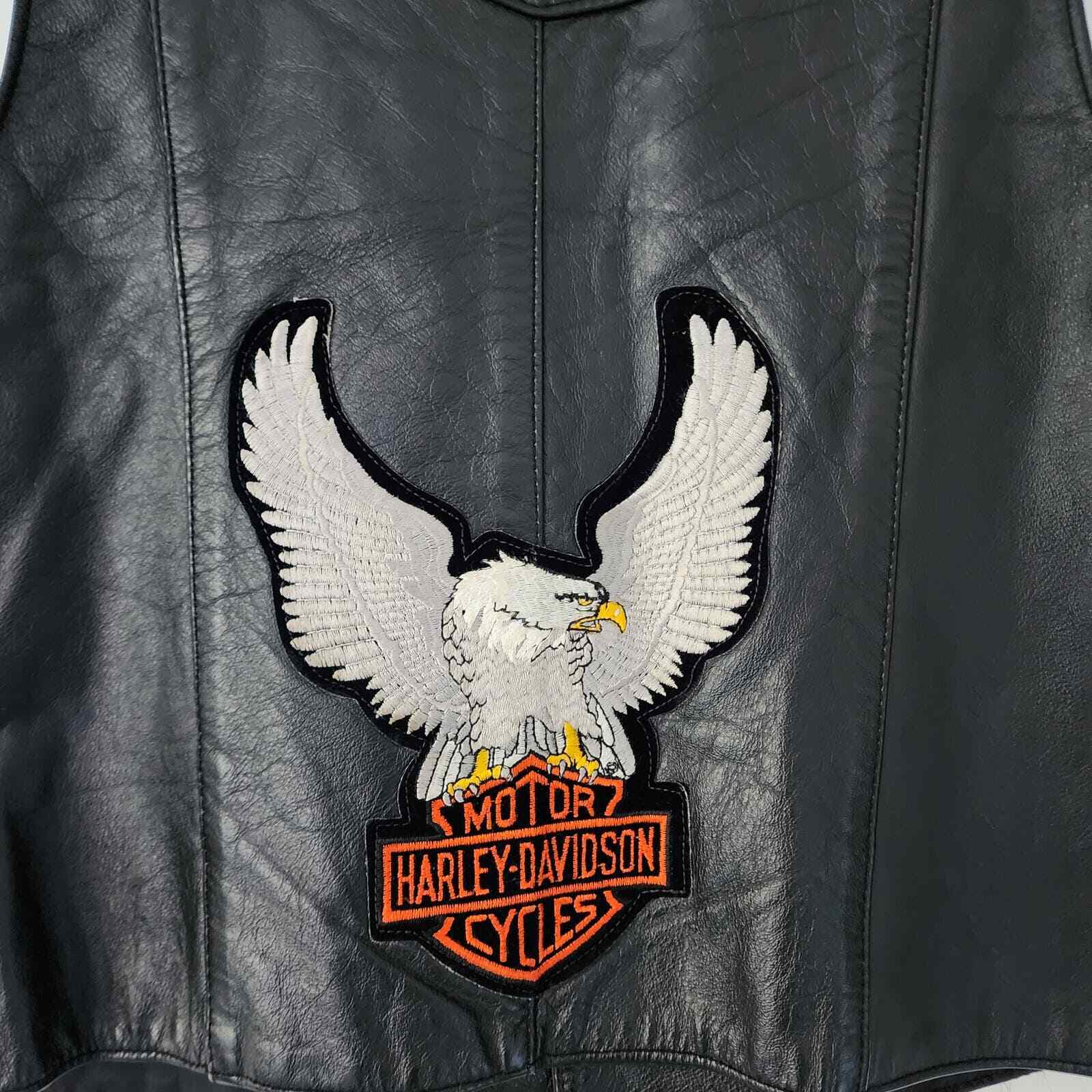 Vintage Park V Black Leather Motorcycle Vest Harl… - image 3