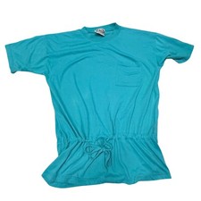 Vintage CSL Drawstring T-Shirt Dress Casual Pocket Front Short Small coverup