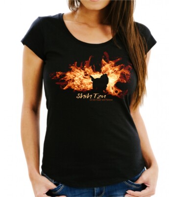 Damen T-Shirt SHIH TZU FEUER UND FLAMME by Siviwonder Hundemotiv