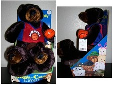 Snuggly  Cuddly Slippers W matching Stuffed Animal BASKETBALL BEAR Kids sz 9 10