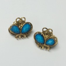 Set of 2 Butterfly Hair Metal Claw Clip Gold with Aqua Rhinestones