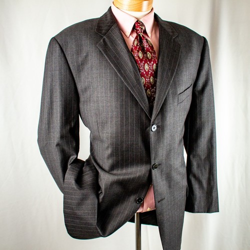 JOSEPH ABBOUD Gray Beige Striped 3 Buttons Men Suit Size 43R Pants 37"W x 33"L - Picture 12 of 17