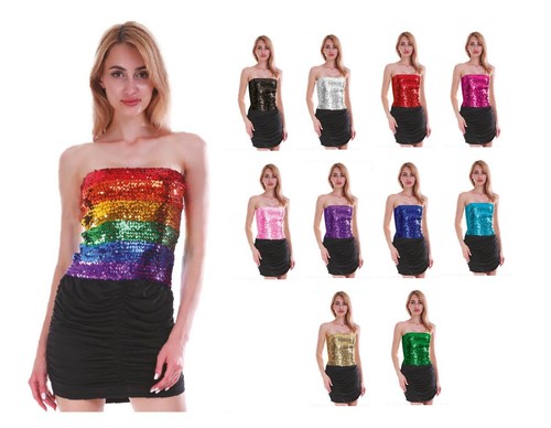 Sequin Bandeau Tube Top Ladies 70s 